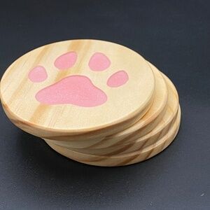 Handmade 4" Round Paw Premium Pinewood and Epoxy Resin Coasters Pink